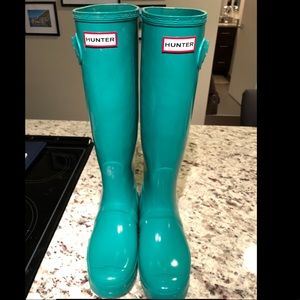 Turquoise Hunter Rain Boots Original Tall Gloss